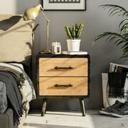 Resenkos White Nightstand for Bedroom with Drawer, Wood Rattan Bedside Table Living Room Side ...