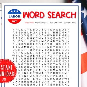 Labor Day Word Search Game Printable Labor Day Party Games Patriotic Party Games Perfect for ...