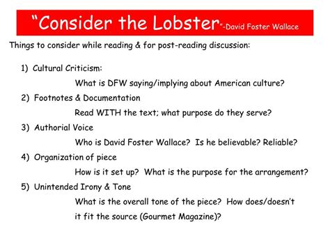 PPT - “Consider the Lobster ”-David Foster Wallace PowerPoint ...