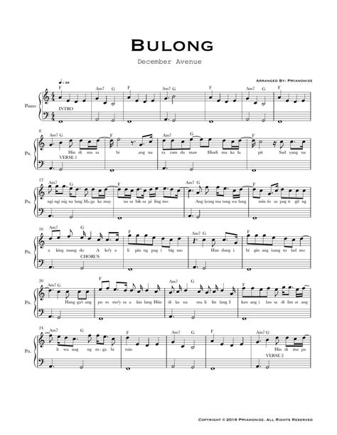 December Avenue - Bulong (Easy Version) Sheet by PHianonize