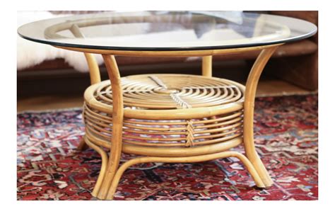 Round Wicker Coffee Table With Glass Top • Display Cabinet
