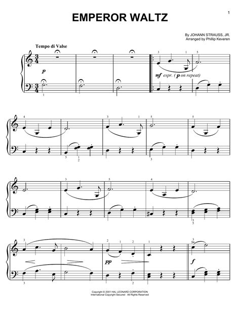 Johann Strauss Jr. "Emperor Waltz (arr. Phillip Keveren)" Sheet Music ...