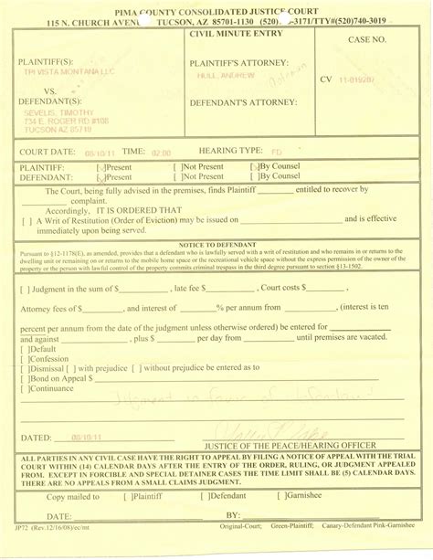 Pima County Justice Court Answer Form - CountyForms.com