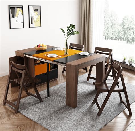 2021 New Design Space Saving Expandable Dining Table with Storage Cabi ...