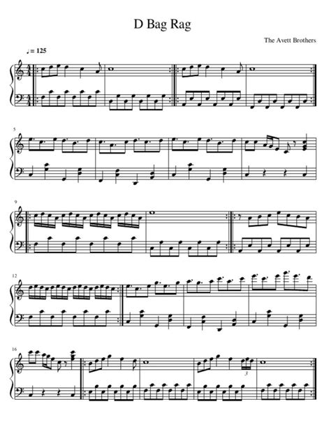 D Bag Rag - The Avett Brothers Piano Sheet Music | PDF