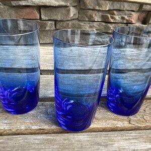 Cobalt Blue Tumblers Blue Iced Tea Glasses Dark Blue Highball Glasses Vintage Blue Barware ...
