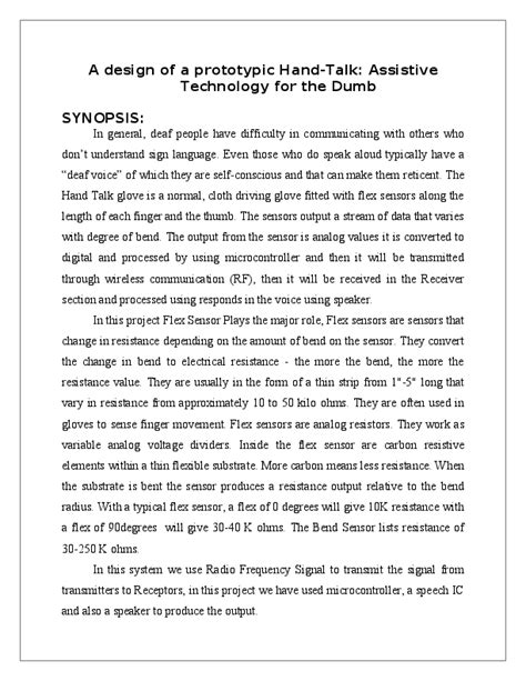 (PDF) A design of a prototypic Hand-Talk: Assistive Technology for the Dumb SYNOPSIS | rajam g ...