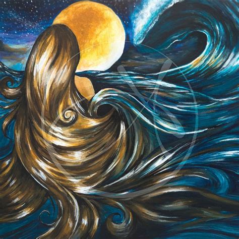 "Moon & Sea" | Moon sea, Fantasy paintings, Mermaid painting