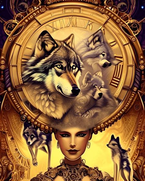 Adorable Hyperdetailed Steampunk Mother and Baby Wolves · Creative Fabrica in 2024 | Baby wolves ...