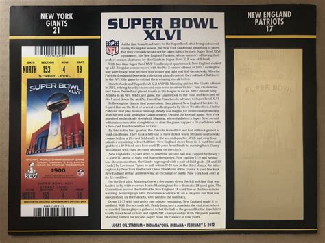 Super Bowl XLVI Commemorative Score Card with 22kt Gold Ticket ...