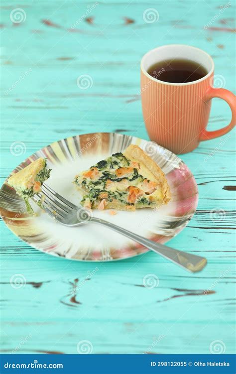 Delicious Quiche Pie with Salmon Fish and Pine Nuts Filling. Breakfast ...