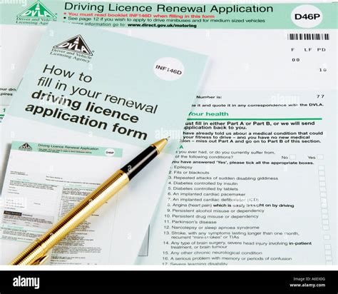 A DVLA British driving licence renewal application form D46P Stock Photo - Alamy