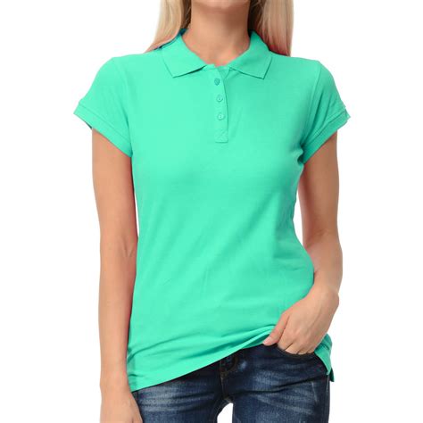 Basico - Basico Mint Green Polo Collared Shirts For Women 100% Cotton Short Sleeve Golf Slim Fit ...