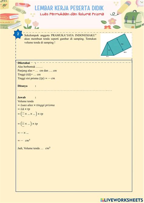 LKPD Luas Permukaan dan Volume Prisma online exercise for | Live Worksheets