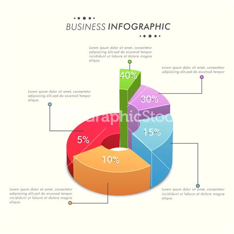 Colorful 3D Infographics pie chart showing growth data percentage for ...