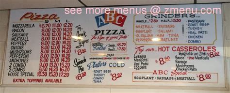 Online Menu of ABC Pizza Restaurant, Winsted, Connecticut, 06098 - Zmenu