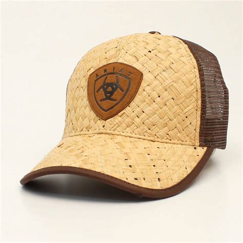 Ariat Mens Straw Leather Patch Cap | EquestrianCollections