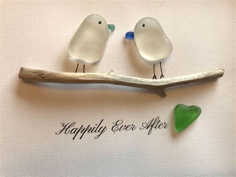 Sea Glass Birds - Unframed 5 by 7 Sea Glass Art Picture / Wall Art / Beach Decor / Wedding Gift ...