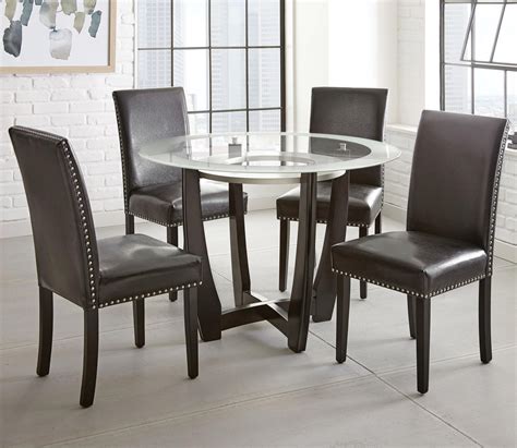 Steve Silver Verano 5pc Contemporary 45" Round Glass Top Dining Table Set with Black Chairs | A1 ...