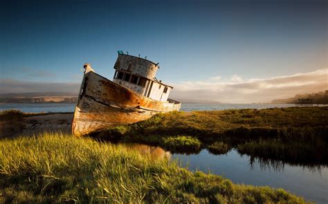 nature, Landscape, Water, Sea, Clouds, Ship, Shipwreck, Rust, Sand, Grass, Hill, California ...