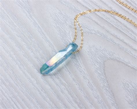 Long Crystal Necklace - Raw Crystal Necklace - Aura Quartz Necklace,