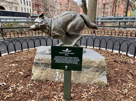 PETA sign at Togo statue in Seward Park protests Iditarod race | amNewYork