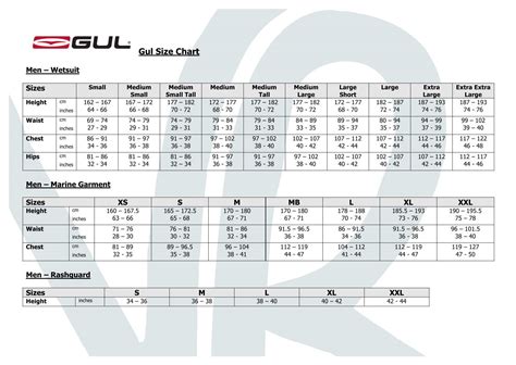 Gul Size Chart