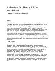 New York Times v. Sullivan brief.docx - Brief on New York Times v. Sullivan By - Sakshi Bajaj ...