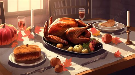 An Illustration Of A Turkey Dinner Background, Drawing Thanksgiving Picture Background Image And ...