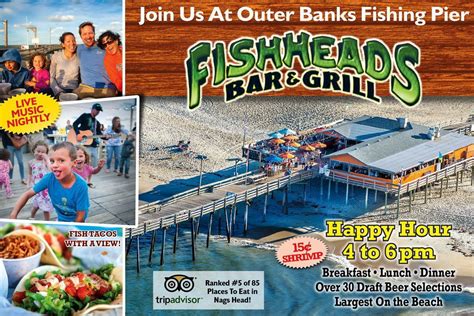 an advertisement for the fish and grill restaurant with pictures of people eating food on the beach