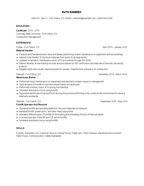 Material Handler Resume Examples and Tips - Zippia