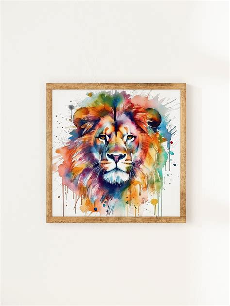 Watercolor Lion Digital Wall Art in Bright Colors Lion Artwork Unique Colorful Fun Animal Gift ...