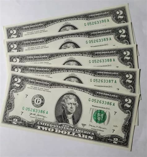 RED HOT SALE**LOT of 5 Uncirculated/Sequential Two Dollar Bills* Collector Grade £13.98 ...