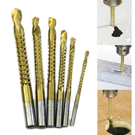 1 Set 6 Pcs HSS Ti Step Drill Bits Woodworking Wood Metal Cutting Hole ...