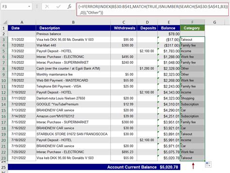 How to categorize bank transactions in Excel?