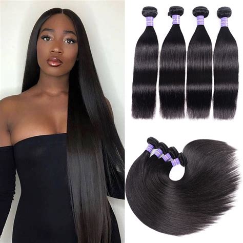 Hurela 4Pcs Brazilian Human Hair Bundles Straight Hair Sew In Weave ...