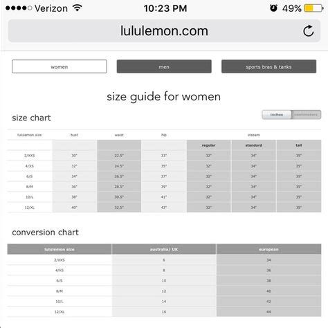 lululemon crop leggings size chart printable