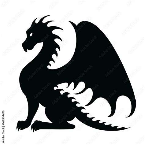 Vector drawing of a black dragon silhouette that sits Stock Vector | Adobe Stock