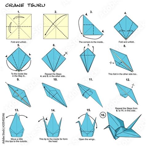 Origami crane steps diagram instructions paperfolding paper art crafts Stock Illustration ...