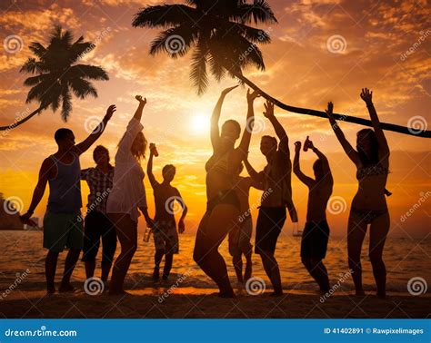 Group Of Cheerful People Partying On A Beach Stock Photo - Image: 41402891