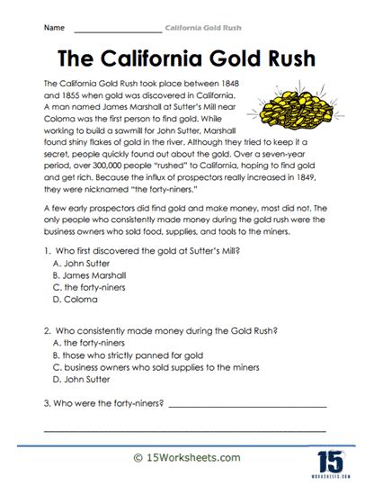 California Gold Rush Worksheets - 15 Worksheets.com