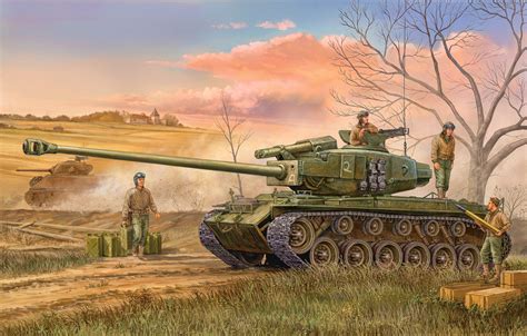 Wallpaper war, art, american, tank, ww2, M-26 Pershing images for desktop, section оружие - download