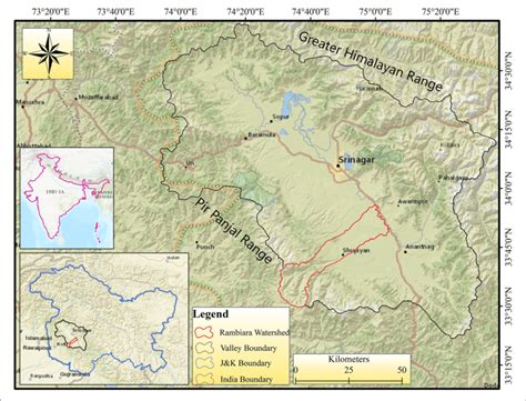 | Relief map of the Kashmir valley and the adjoining areas showing the ...