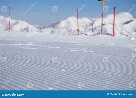 Fresh Snow Groomer Tracks on a Ski Piste Stock Image - Image of ...