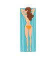 Girl in swimsuit and straw hat lying on beach Vector Image