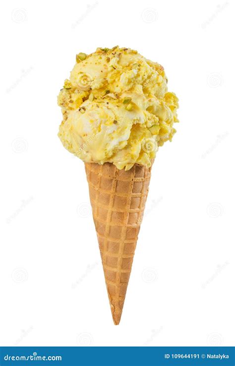 Vanilla-banana Ice Cream with Nuts in Waffle Cone Stock Image - Image of icecream, summer: 109644191