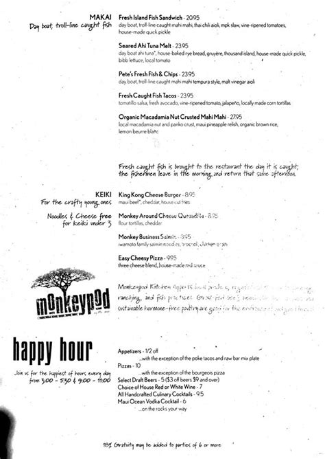 Monkeypod Kitchen Kaanapali Menu - Maui Hawaii