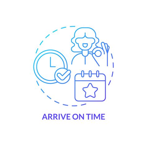 Arrive on time blue gradient concept icon. Punctuality. Common business event etiquette rule ...