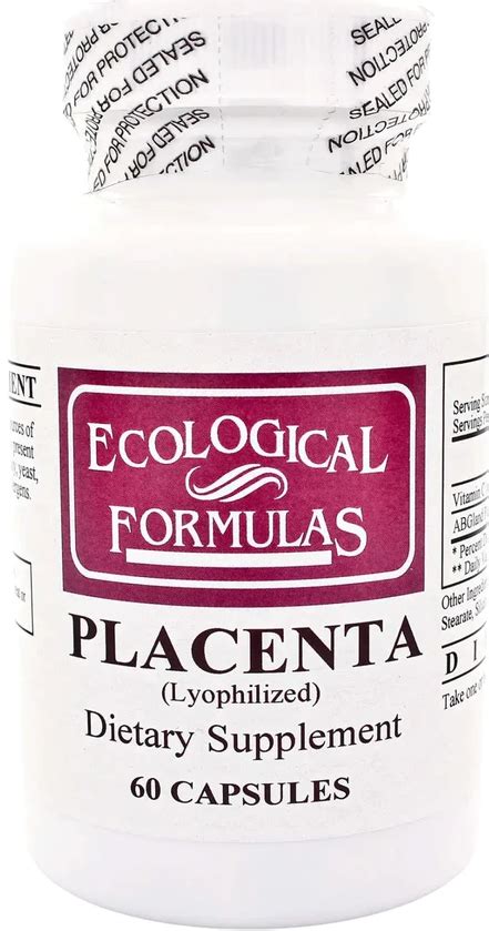 Placenta Glandular Lypholized Bovine 250mg 60 Caps Ecological Formulas