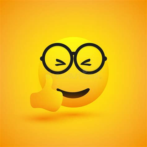 Smiling Cheering Amused Shiny Happy Satisfied Young Male Emoji Wearing Glasses Showing Thumbs Up ...